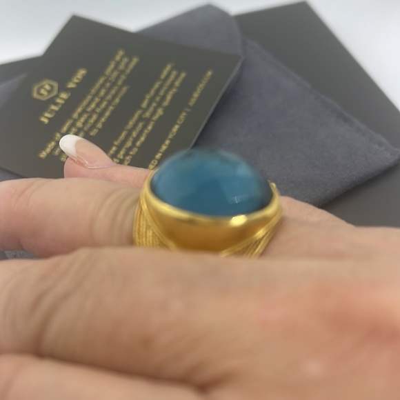 Julie Vos Faceted imported
Oval Blue Glass set in 24k gold adjustable: OS - Picture 2 of 6